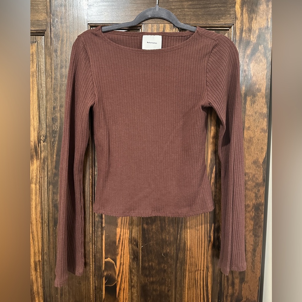 Reformation Women's Ribbed Long Sleeve Top - Brown